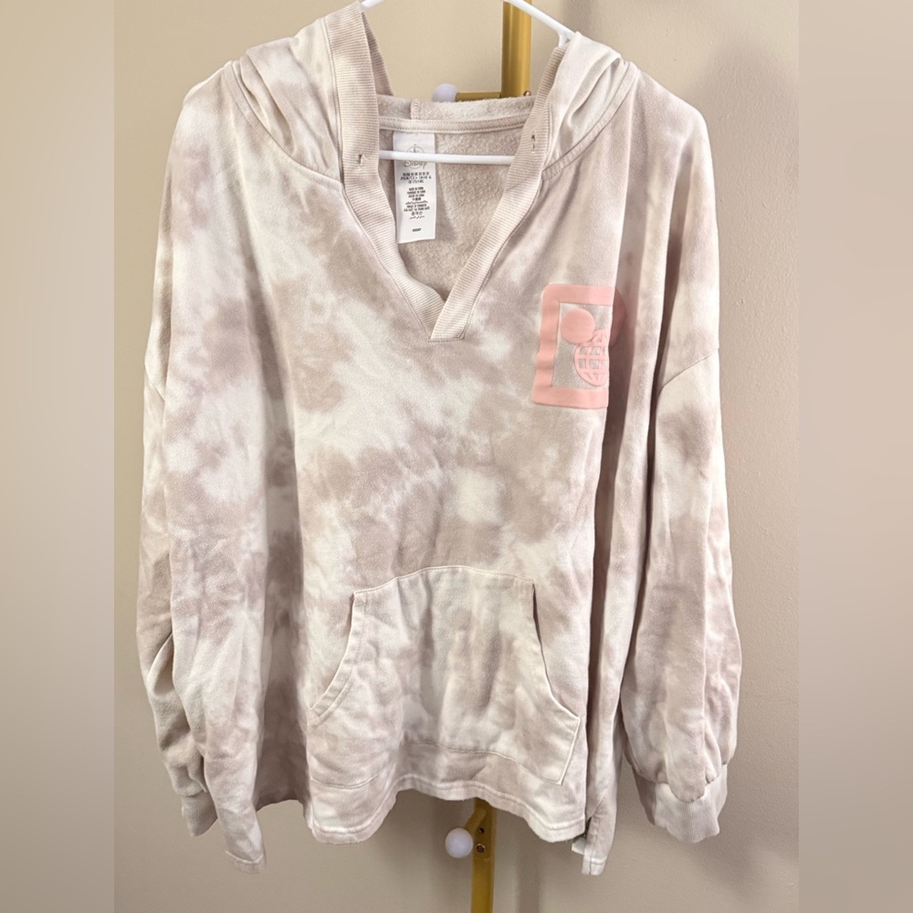Disney Beige Tie-Dye Oversized Hoodie Pink Mickey Detail Size 3X